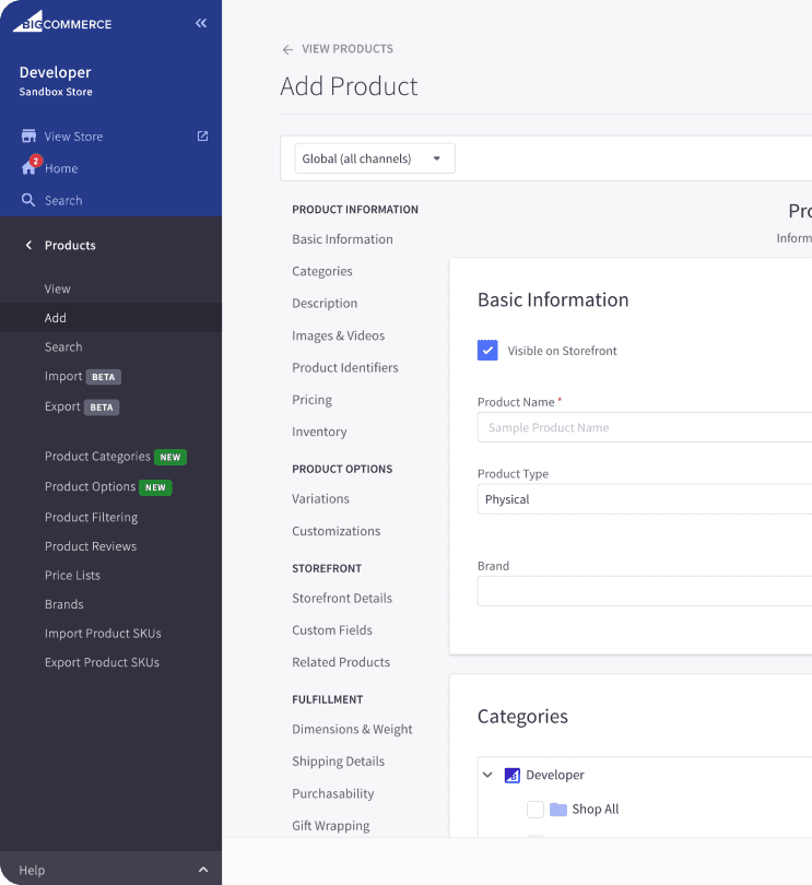BigCommerce Control Panel